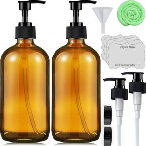 glass-soap-dispenser-16-oz-empty-bottles-set-with-black-pumps-lids-lables-for-refillable-shampoo-conditioner-bathroom-shower-wash-hand-body-lotion-soap-dish-kitchen-container-brown