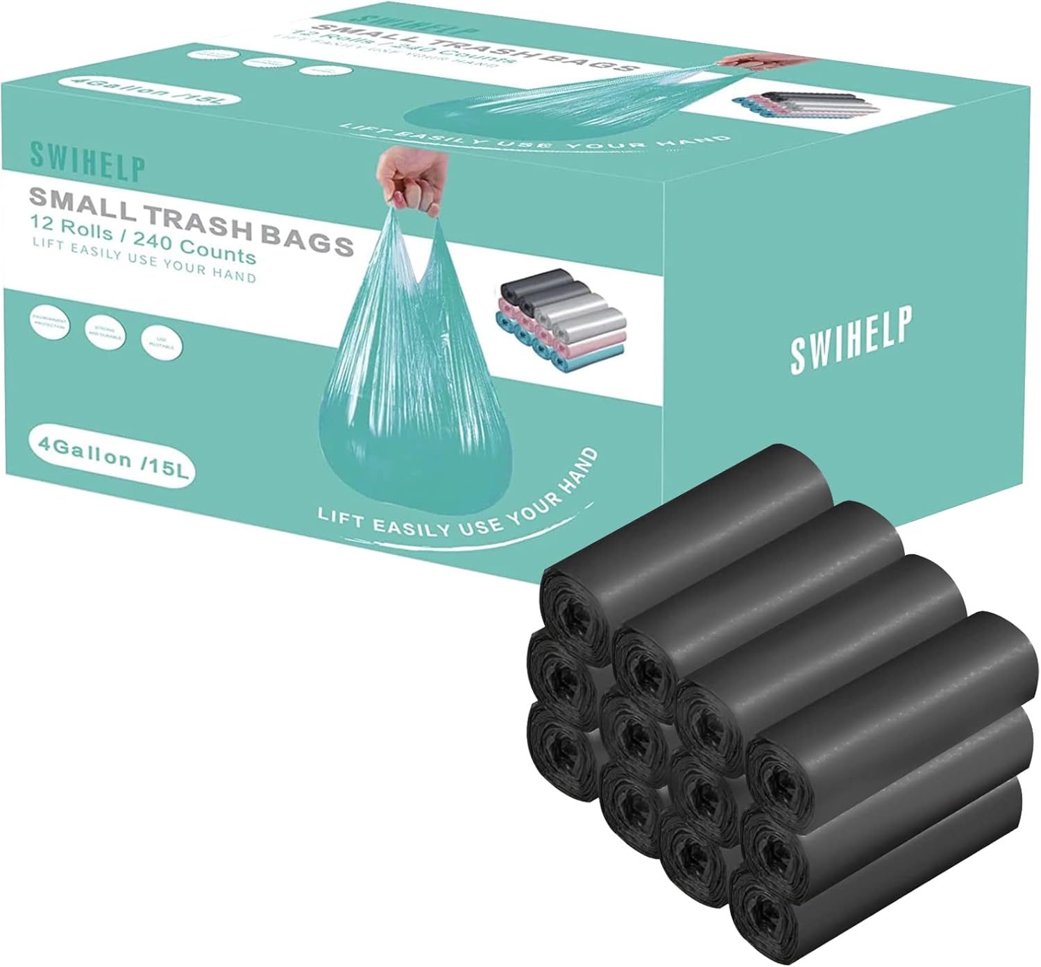 Small Trash Bags 240 Count Garbage Bags Waste Basket Liners for Bathroom, Kitchen,Bedroom