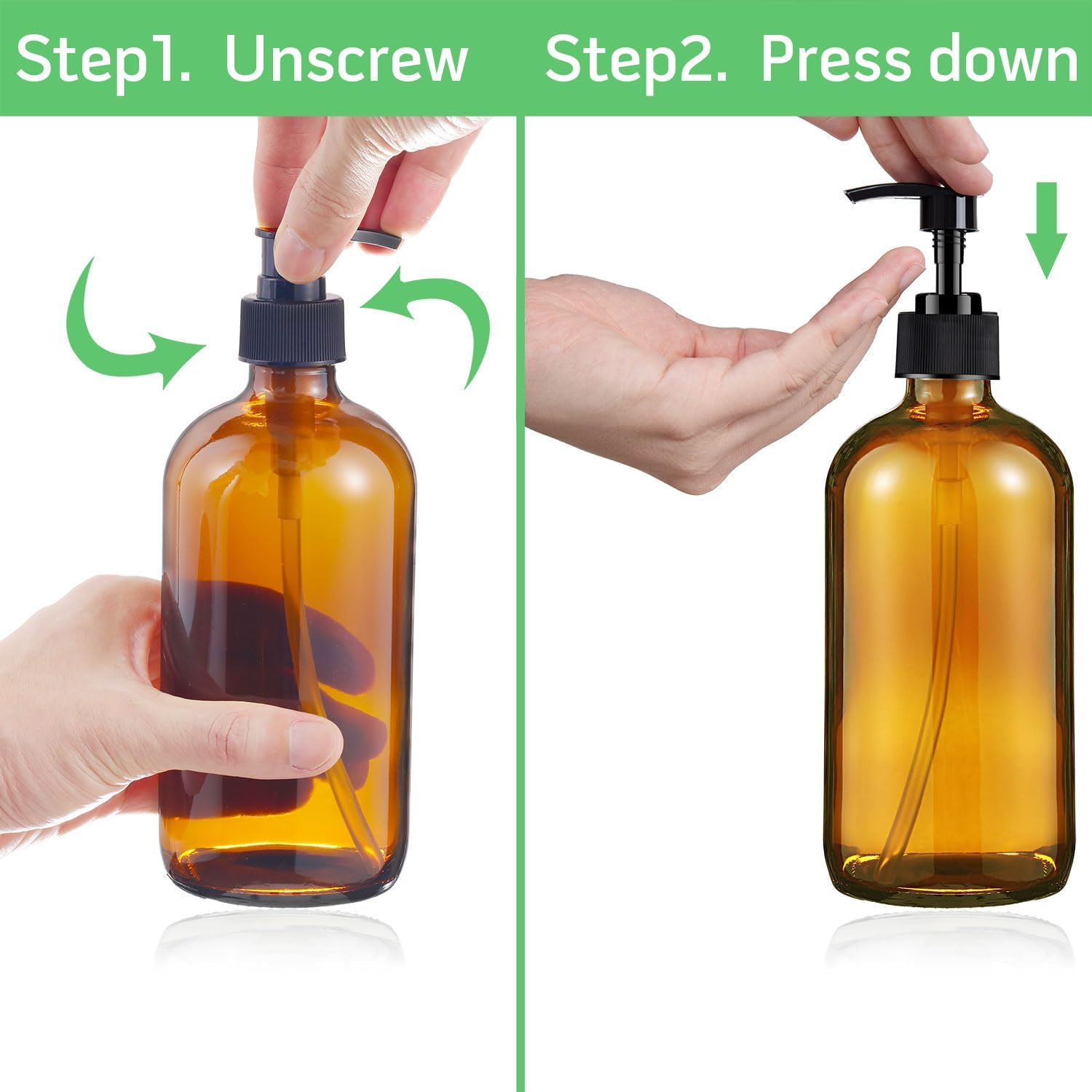 Glass Soap Dispenser 16 Oz - Empty Bottles Set with Black Pumps & Lids & Lables for Refillable Shampoo Conditioner Bathroom Shower Wash Hand Body Lotion Soap Dish Kitchen Container Brown - Image 2