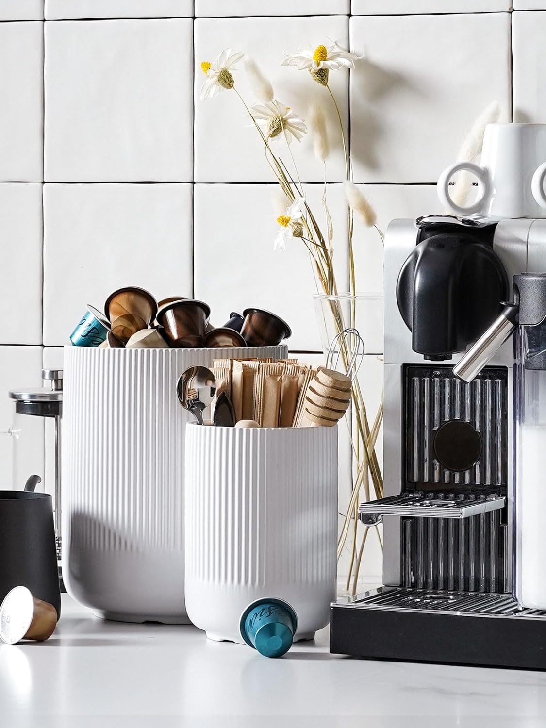 Ceramic Kitchen Utensil Holder Set, 7.3" and 5.4", Large and Modern Utensil Crocks for Countertop - Image 4