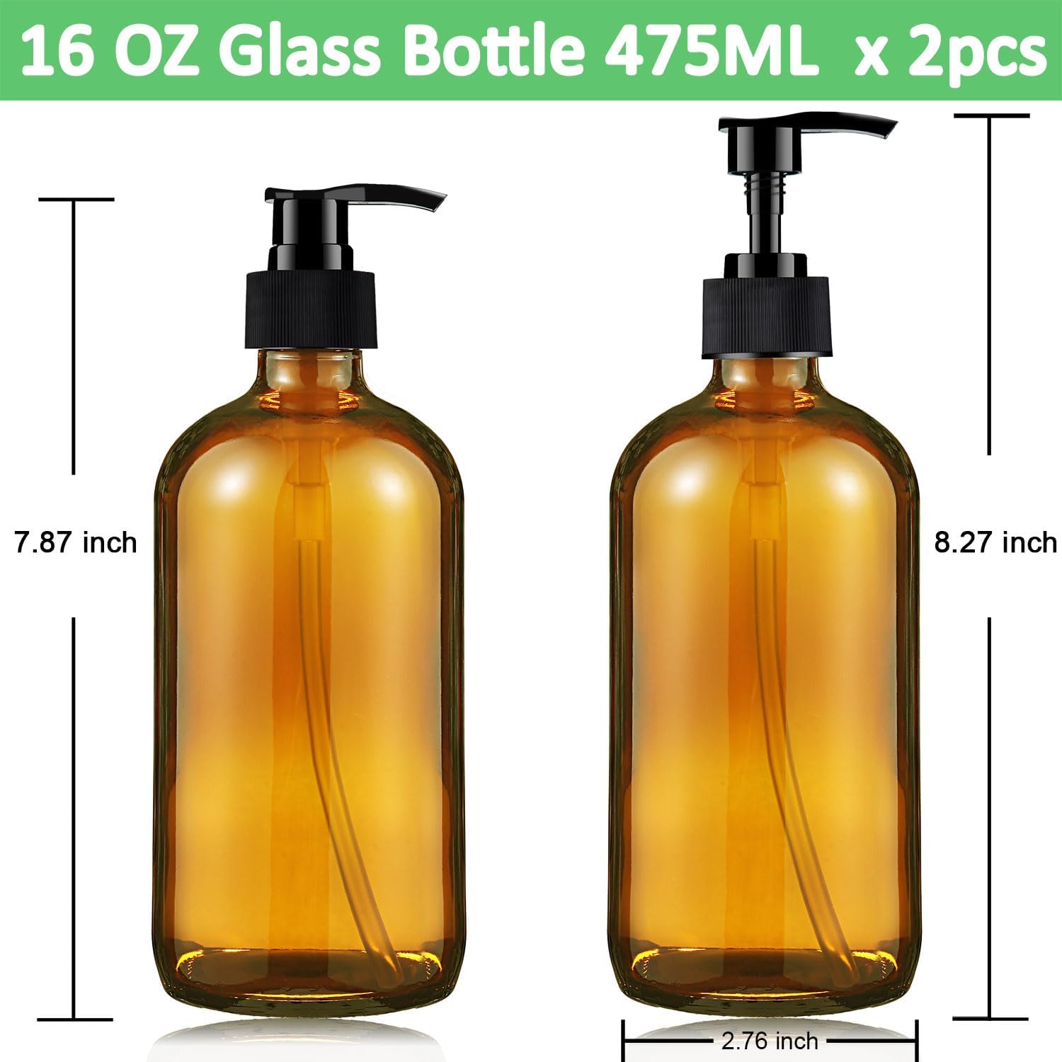 Glass Soap Dispenser 16 Oz - Empty Bottles Set with Black Pumps & Lids & Lables for Refillable Shampoo Conditioner Bathroom Shower Wash Hand Body Lotion Soap Dish Kitchen Container Brown - Image 6