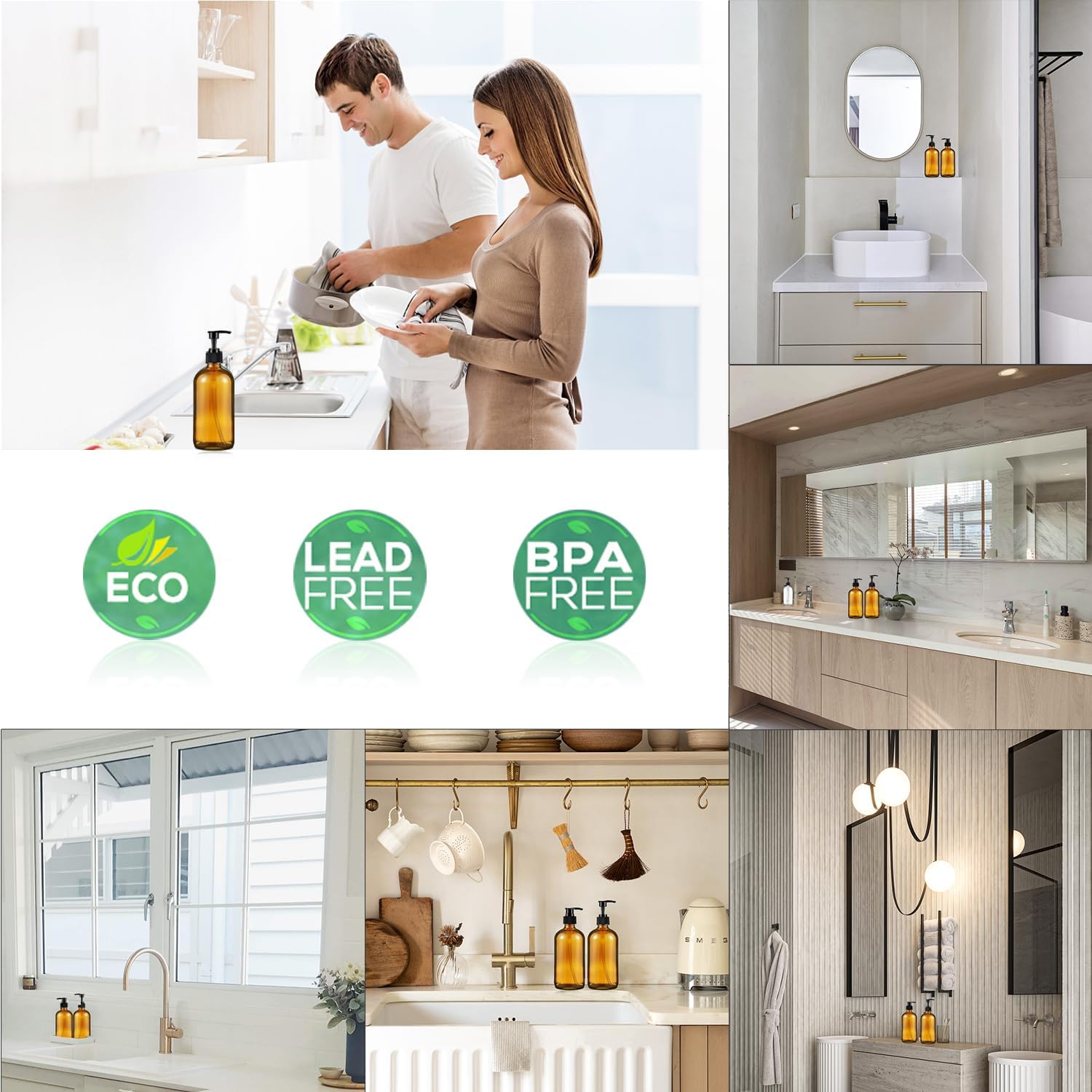 Glass Soap Dispenser 16 Oz - Empty Bottles Set with Black Pumps & Lids & Lables for Refillable Shampoo Conditioner Bathroom Shower Wash Hand Body Lotion Soap Dish Kitchen Container Brown - Image 7