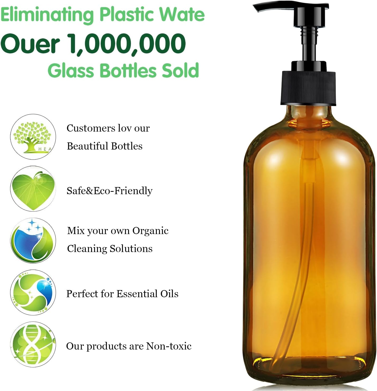 Glass Soap Dispenser 16 Oz - Empty Bottles Set with Black Pumps & Lids & Lables for Refillable Shampoo Conditioner Bathroom Shower Wash Hand Body Lotion Soap Dish Kitchen Container Brown - Image 8