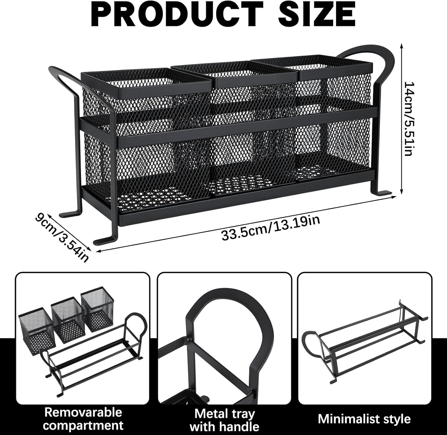 3 Compartment Kitchen Utensil Holder, Metal Mesh Silverware Caddy for Countertop Organization - Image 7